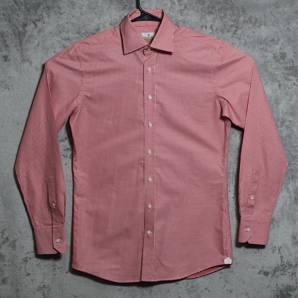 Emanuel Berg Shirt Mens Medium Red Check Button-Up Slim Fit Italy Made - FLAW